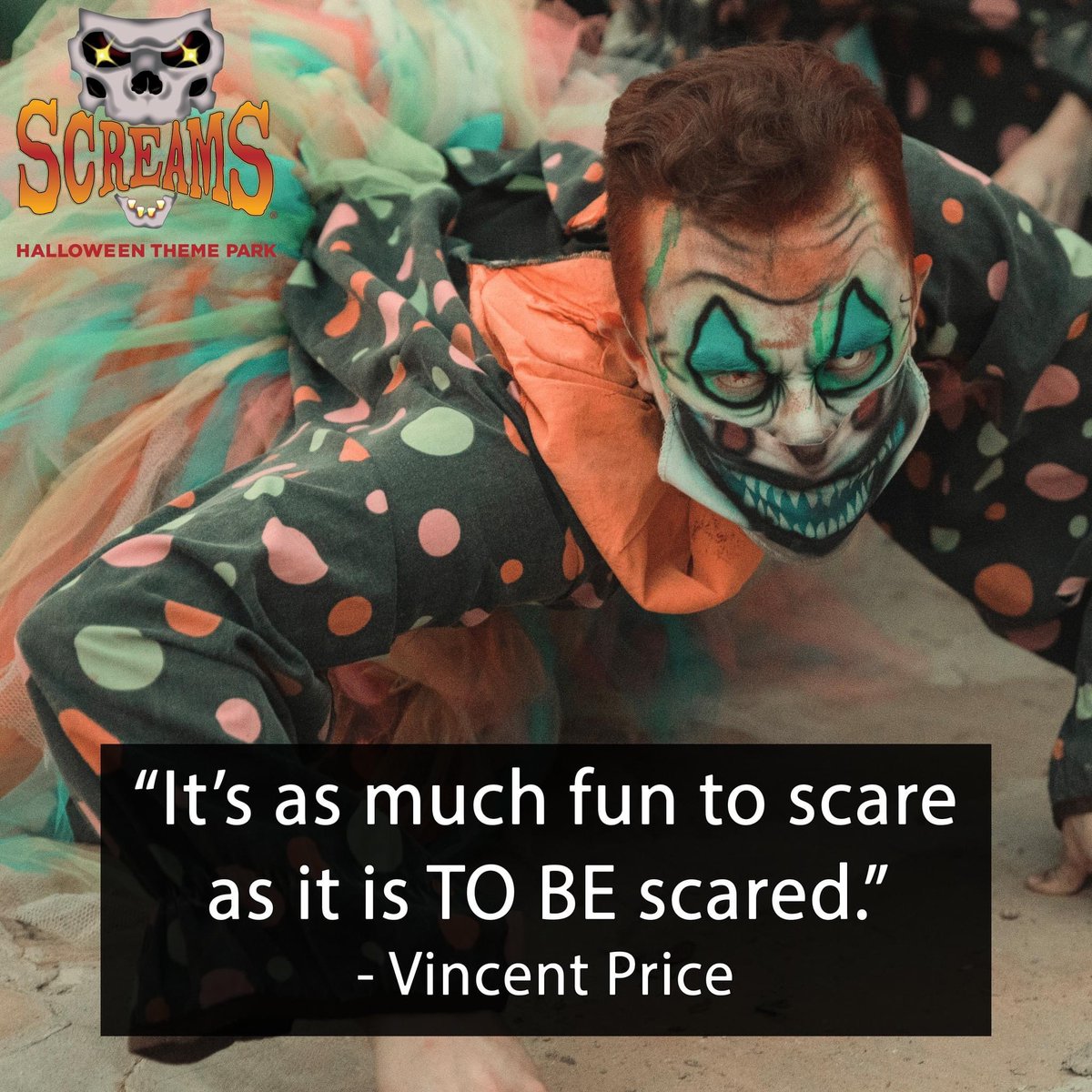 Screamspark's tweet photo. "It's as much fun to scare as it is TO BE scared."
- Vincent Price
#Quotes #ScreamsPark https://t.co/bhl5V8jW5P