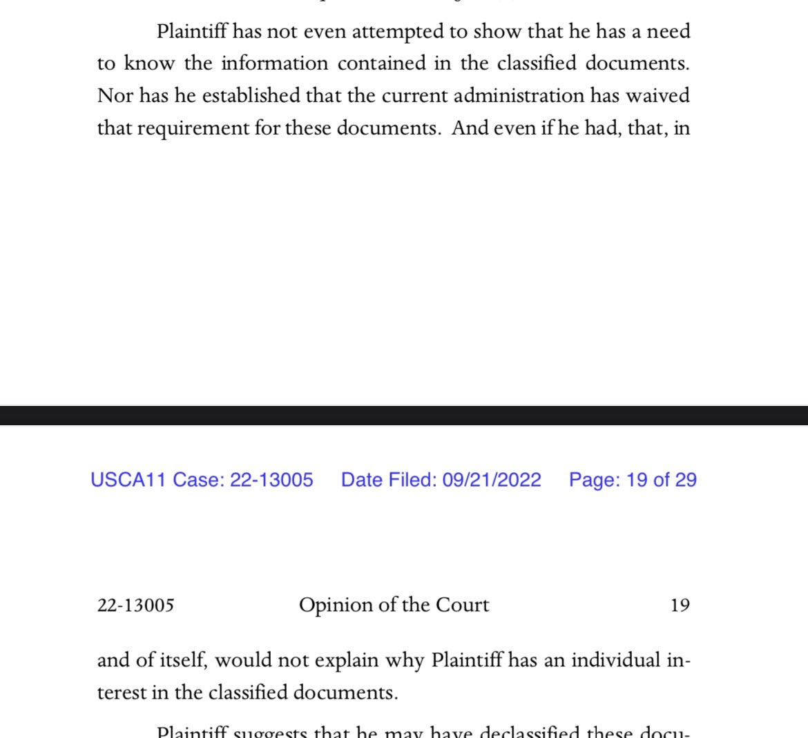 Angry_Staffer's tweet photo. Ouch. 11th circuit destroys Trump’s entire argument in one paragraph. https://t.co/jXpgPK3uHn
