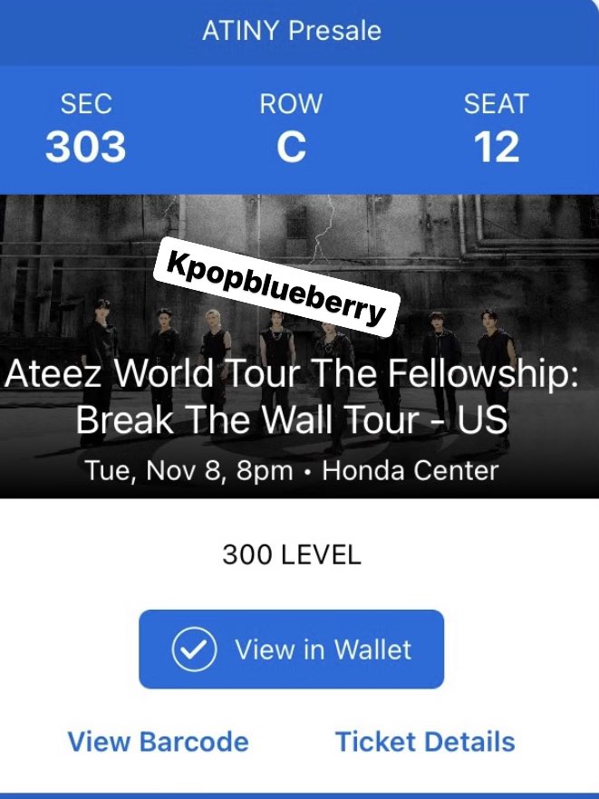 KpopBlueBerry's tweet photo. I was able to get tickets to the Ateez Oakland show and now have 3 tickets for their LA show on 11/8. I am selling them for face value ($139 per ticket, including the original fees). 
Tickets: Sec 303, Row C, seats 11-13
If you are interested in purchasing please message me! https://t.co/zh9xpTVeMZ