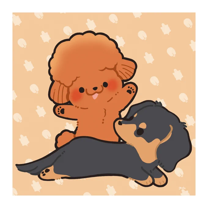 個人様よりご依頼いただき、わんこの似顔絵を描かせていただきました!プードルちゃんとダックスくん、2匹のツーショットですご依頼ありがとうございました!#ヤシンのおしごと紹介 