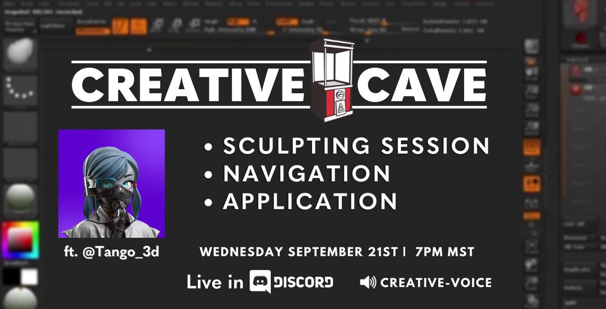 QuarterMachine's tweet photo. Tonight @Tango_3DArt shows off his sculpting skills in ZBrush for another Creative Cave session presented by Quarter Machine.

Watch a pro work, pick his brain, ask some questions, or follow along and enjoy. 🙂

Livestreaming on https://t.co/jGu6ftAAei.

#Zbrush #CreativeCave ✌️ https://t.co/ha6yAFxM05