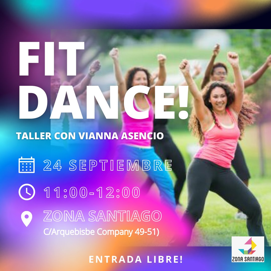 TALLER GRATUITO DANZA FITNESS
Ven este sábado a la #ZonaSantiago, a disfrutar y despejarte!💃🏻Vianna guiará a quienes quieran aprender nuevos movimientos! Necesitaras ropa cómoda&amp; calzado deportivo.

📆 24.09.22
🕙 11AM
📌 C/ Arquebisbe Company 49-51
#DelPatiAlBarri #danzafitness