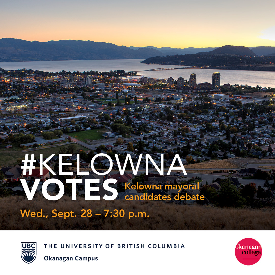 In partnership with <a href="/OkanaganCollege/">Okanagan College</a> and <a href="/CBCKelowna/">CBC Kelowna</a>, join us for a Kelowna mayoral debate covering topics that matter most to local students. 

The event will be moderated by <a href="/pentononcbc/">Sarah Penton</a> at OC’s amphitheatre on KLO Road.

Register at bit.ly/3Bwroxv