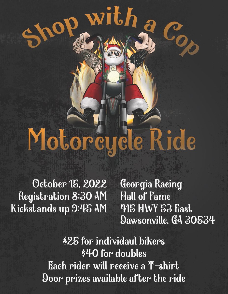 Help us get the word out! This is going to be a ride that you don’t want to miss! AND it’s for a good cause!

Info on raffle, free breakfast and food trucks coming soon!

#ShopWithACop #WeAreDCSO 

Pre register at eventbrite.com/e/2022-shop-wi…