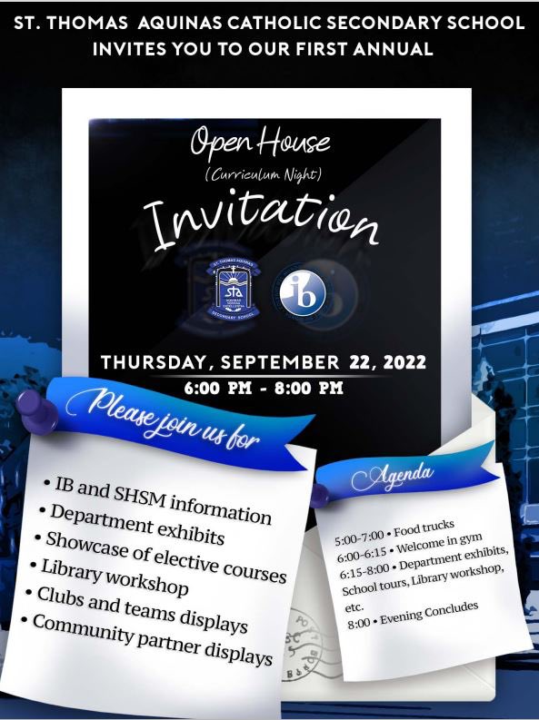 We look forward to welcoming you to our inaugural Open House &amp; Curriculum Night on Thursday, September 22nd between 6-8 p.m. We’re excited to showcase our clubs, teams and  extra-curriculars.
Come early and purchase refreshments or dinner from our food trucks beginning at 5 p.m.