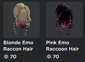 JLVO on X: New UGC hairs! Pink Emo Raccoon and Blonde Emo Raccoon. I hope  everyone likes the hair designed by my friend @andreafraile8 (in 2D) . thx!  can buy them here