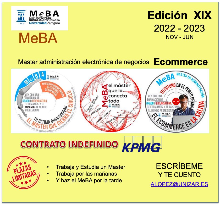 Una buena oportunidad para trabajar en una empresa referente <a href="/KPMG_ES/">KPMG España</a> y estudiar un master propio en #ecommerce … el <a href="/MeBAunizar/">MeBA</a> de la @FECEM_unizar en la <a href="/unizar/">Universidad Zaragoza</a>