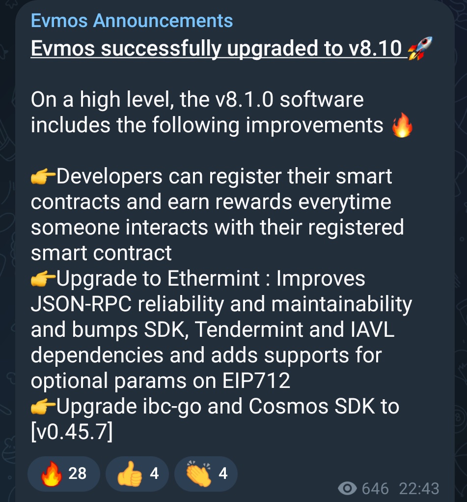 Hamsters_CJ's tweet photo. Evmos successfully upgraded to v8.10 ๐
#Evmos #Evmosians https://t.co/ikuPsQSNQj