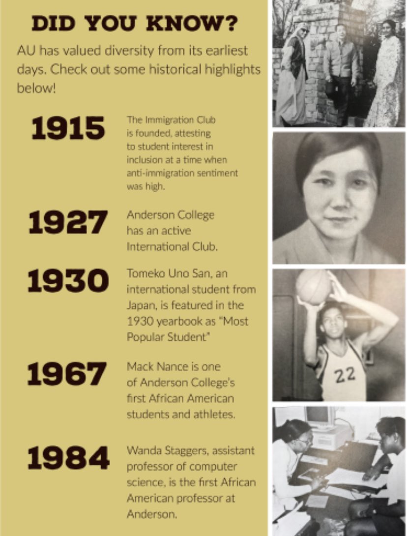 AUDiversity_SC's tweet photo. This is day 3 of CommUnity Week! Today, let’s learn about the history of diversity of AU by this infographic and video. @AndersonUnivSC #TrueToAu

We are community!! 

https://t.co/pNwDwuCL6Q https://t.co/DVWiUQ8w4N
