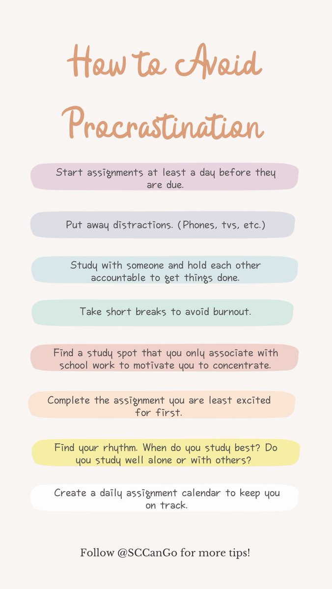 SCCANGO's tweet photo. Margeaux Stapleton has some tips to help college and high school students avoid #procrastination! Check it out here! #SCCanGo #college #success https://t.co/xvpZdRmSSC
