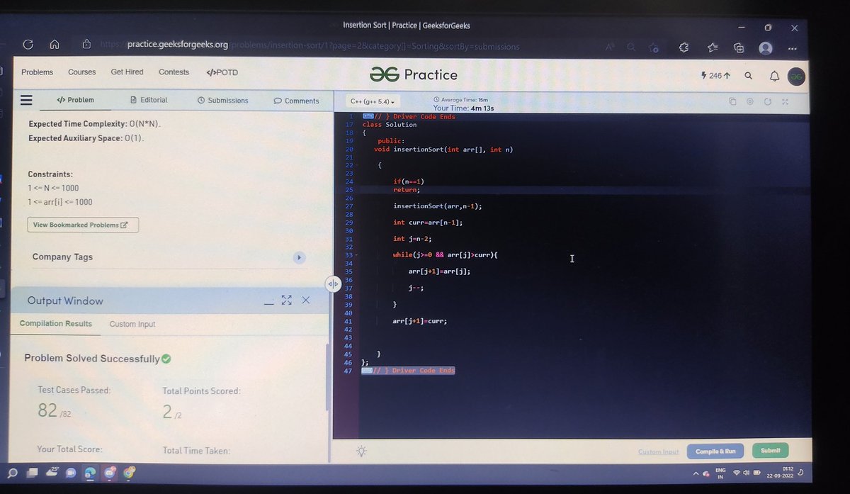 roy2pushkar's tweet photo. #Day84 of 100 Days of Code by
@CodeinCommunity
and
@MinutesCoding
Question Solve: Insertion sort
Link:- https://t.co/FVyhfCcSLi
Discord:- https://t.co/7G195aCdVx…
#100daysofcodechallenge #codeincommunity #codein100daysofcode #100daysofcode #codingoood https://t.co/Vhpz4hTWeA