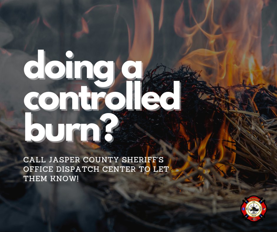 When doing a large-scale burn, the association recommends notifying the Jasper County Sheriff’s Office Dispatch Center first. Tell the dispatcher who you are, what is being burned, where the burn will take place, and when the burn will happen.