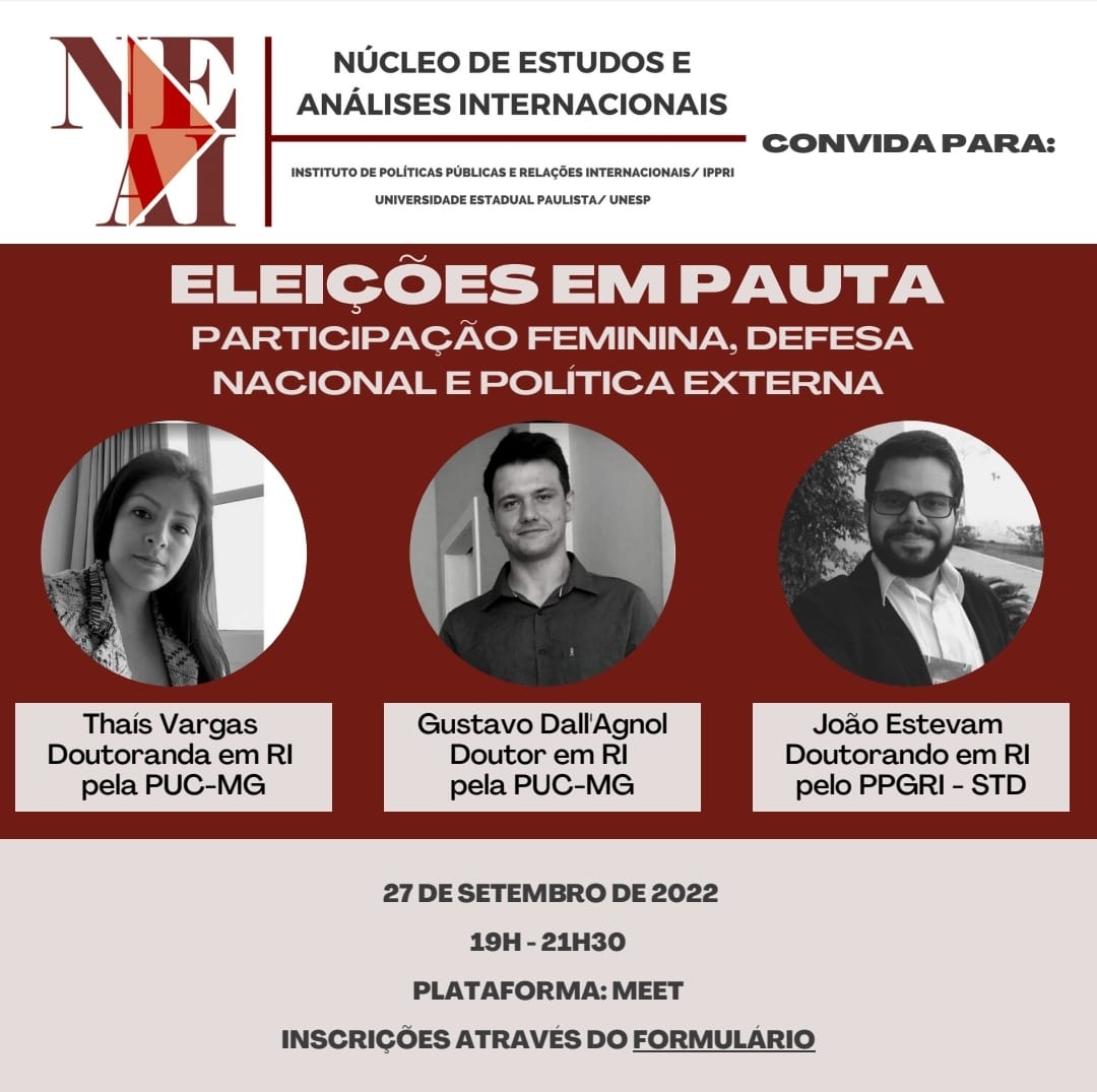 Na próxima terça (27/09) participarei de uma mesa-redonda sobre política externa e as eleições organizada pelo <a href="/NeaiUnesp/">NEAI-UNESP</a>. Todos estão convidados para se inscrever no evento!

Segue o link de inscrição: forms.gle/72yn9jn9AdxoXA…