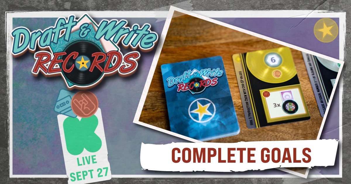 In Draft &amp; Write Records, players will race to fulfill objectives to earn bonus points and actions. Choose your musicians, tour route, and actions carefully to claim goals and amplify your score! 🤩

"Follow" the campaign to get notified Sept. 27: ow.ly/3UE550KLLLS ⭐