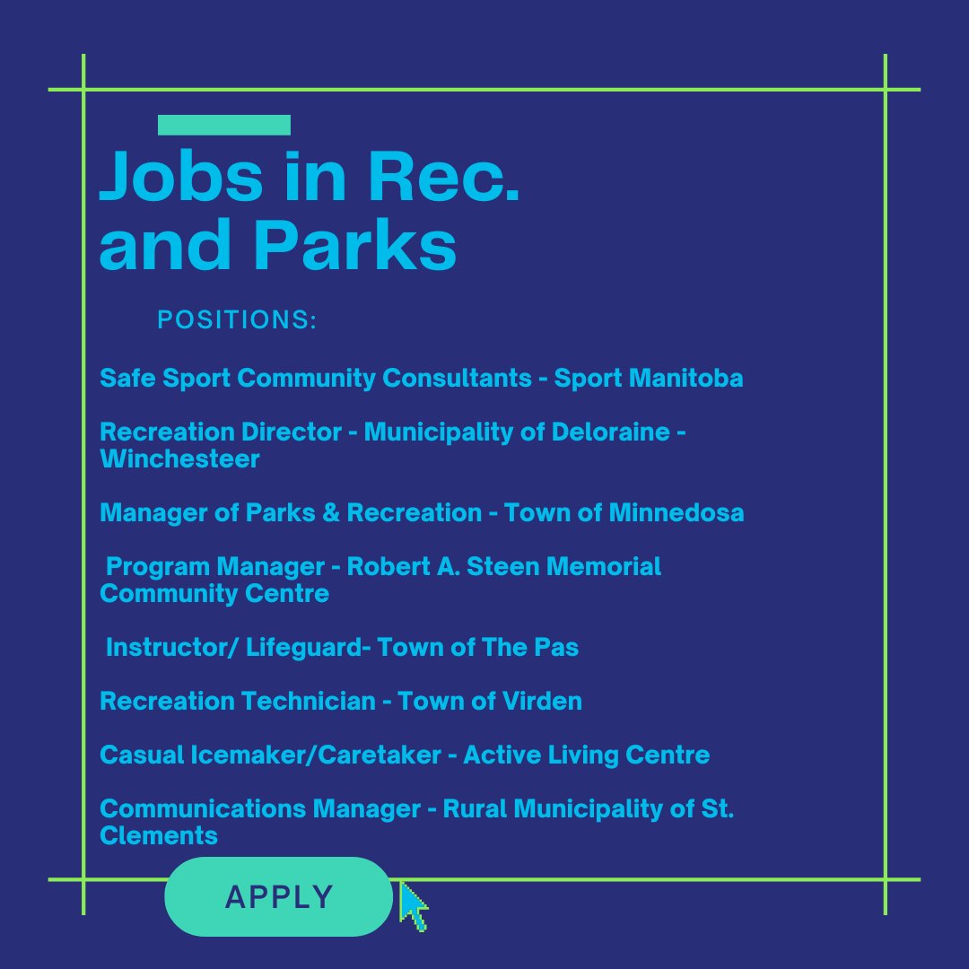 recreation_mb's tweet photo. #recmbjobs Check out new job opportunities available in Recreation and Parks https://t.co/knIf0MdqSh