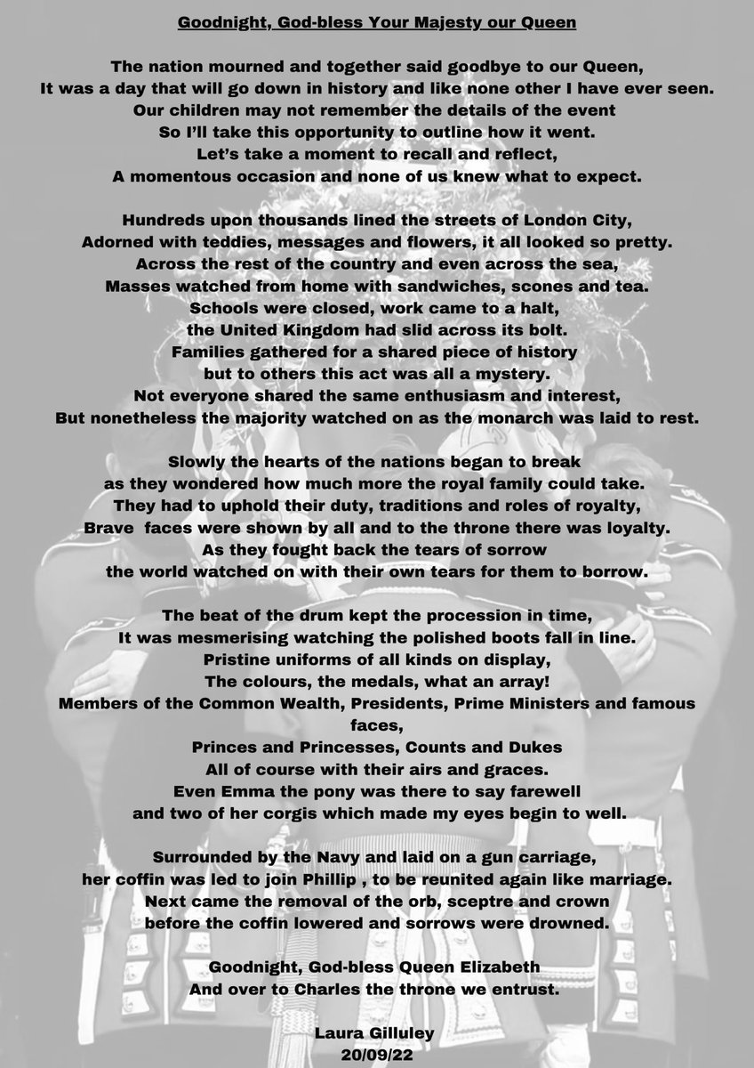 GotitCovered2's tweet photo. A poem for my children to reflect upon in the future. #queensfuneral #QueenElizabethII #poem #amumstale #RoyalFamily @RoyalFamily @WalesOnline https://t.co/ciASpftqjA