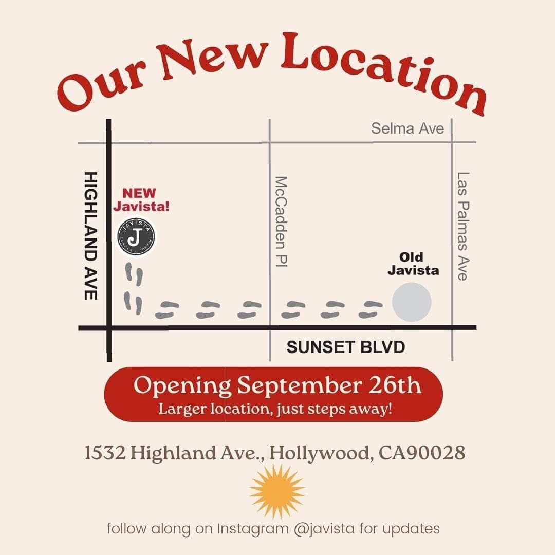 It's been a long strange trip 😎🌈☕️ @ Javista (10 years) &amp; it's not over!

We've found a new home, friends!!
Our first home (6707 Sunset Blvd) will officially be closed Sunday, Sept. 25th. 🥹 Then back to business Monday, September 26th, just one block over @ 1532 Highland Ave.