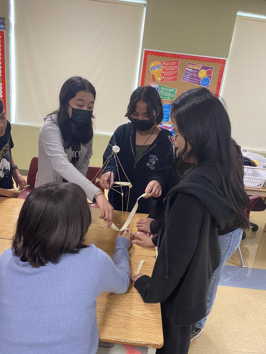 CoutoMr's tweet photo. Grade 8’s working collaboratively on the Marshmallow Challenge - quickly worrying less about height and more about stability! @ValentineDPCDSB https://t.co/IWRW1rfZop