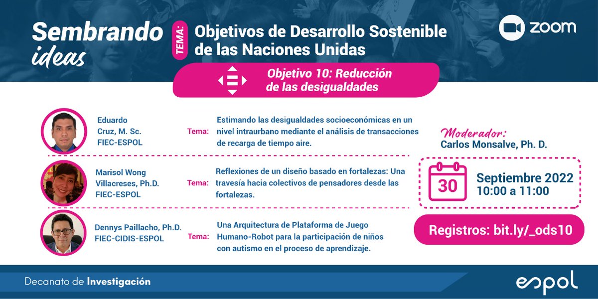 CarlosMonsalveA's tweet image. Este 30 de septiembre te invitamos a un nuevo #SembrandoIdeas para junto a @eduardocruz888 @marisolv y @dpailla conversar sobre el #ODS 10. Registros gratuitos en: forms.gle/71wbrWwxCpHWb6… #ESPOLesCiencia