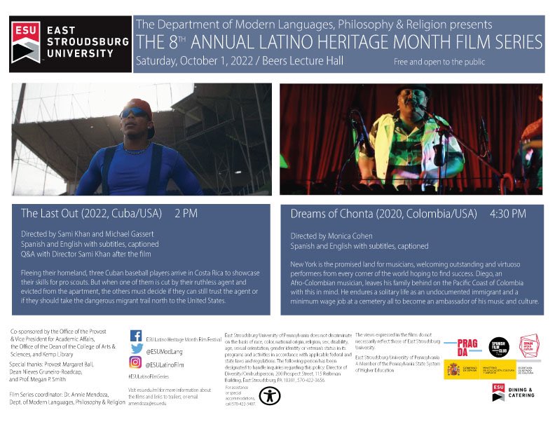 ESUModLang's tweet image. After a pandemic hiatus, the #ESULatinoFilmSeries is back @ESUniversity on Sat. Oct. 1 in Beers Lecture Hall! Check out the flier for our line-up #LatinoHeritageMonth #HispanicHeritageMonth
