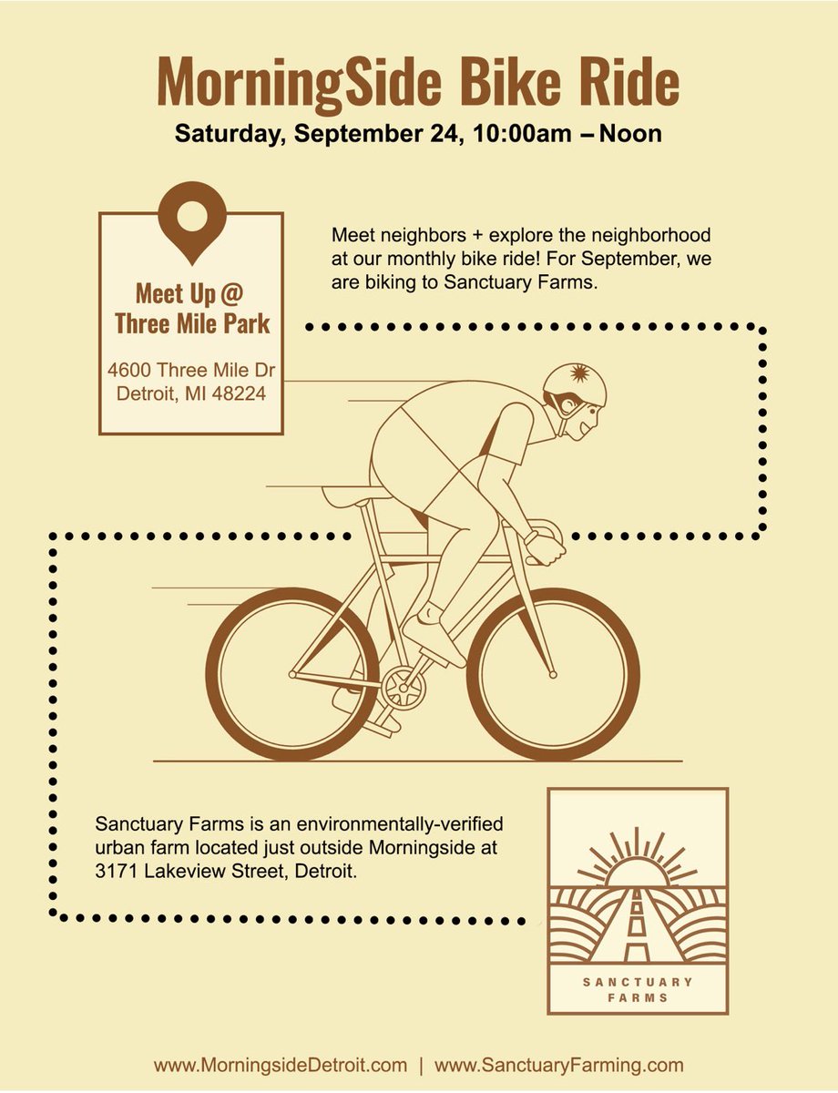 MorningSideDet's tweet photo. On Saturday, September 24th, we are biking to Sanctuary Farms. Sanctuary Farms is a MAEAP environmentally-verified urban farm, located just outside Morningside at 3171 Lakeview Street. For more details, click on the link below: https://t.co/NHwqwFuHAw https://t.co/1Fsh8fOICR