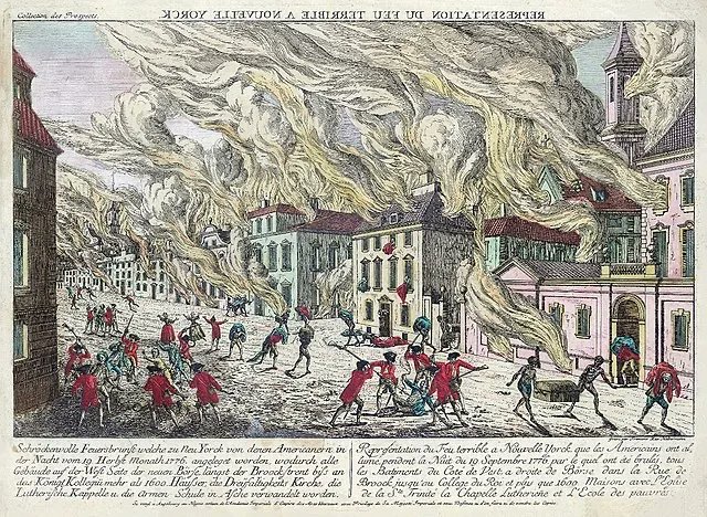 kc5fm's tweet image. Today in 1776:  The Great Fire of New York
(depicted) broke out during the British occupation of New York City,
destroying up to 1,000 buildings.
&amp;lt;buff.ly/3f21Not&amp;gt; #UShistory @nycfiremuseum  #NYfire