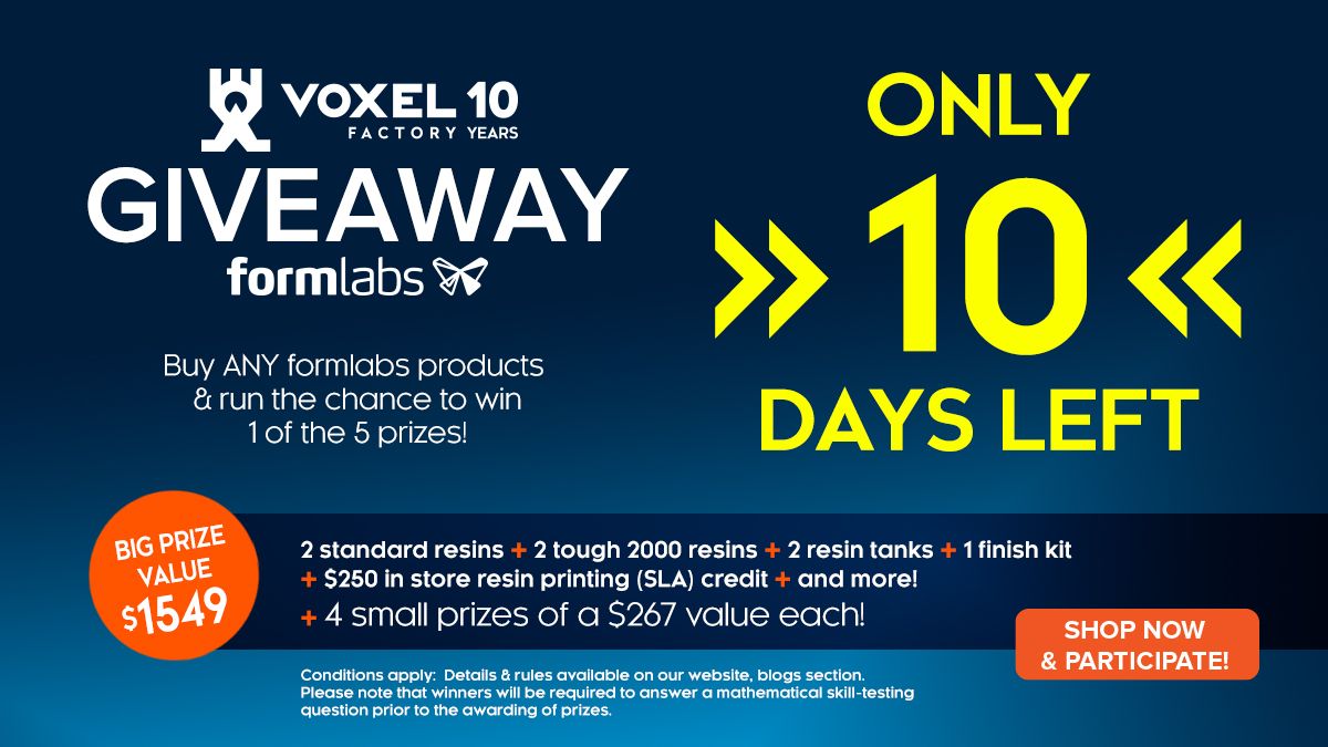 VoxelFactory's tweet image. ⚠️Only 10 days left to enter the drawing for a chance to win one of 5 prizes! Don&apos;t miss your chance!🥳

Shop all our @formlabs products here: voxelfactory.com/pages/formlabs

#3Dprinting #3dprinters #3dprint #3dprints #AdditiveManufacturing