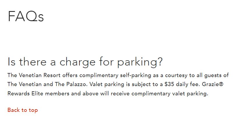 The Venetian now charges for valet Parking