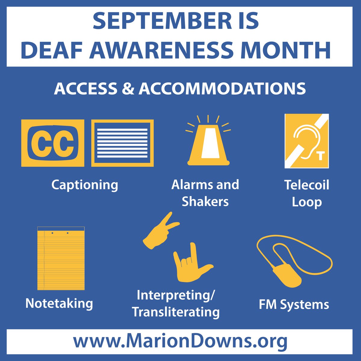 Deaf and hard of hearing people can access others and their environment. That access can be auditory, visual, or both. Access refers to the ability to get information auditory, visually, or through tactile means while accommodations refer to supports that facilitate access.