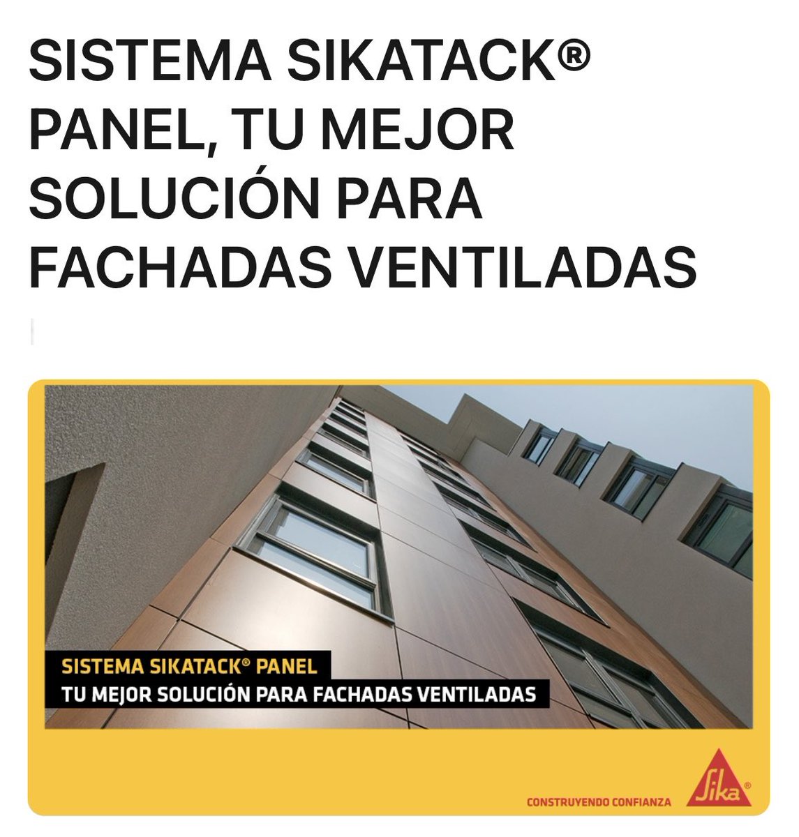 DelsoVictor's tweet photo. El próximo jueves día 29 de septiembre COSENTINO #Zaragoza organiza ⁦Jornada Técnica de Fachada Ventilada, donde ⁦@SikaSpain⁩ colaborará presentando sus novedades #SikaTack Panel en sistemas de instalación de #fachadas #ventiladas https://t.co/yy2lZWHJVA