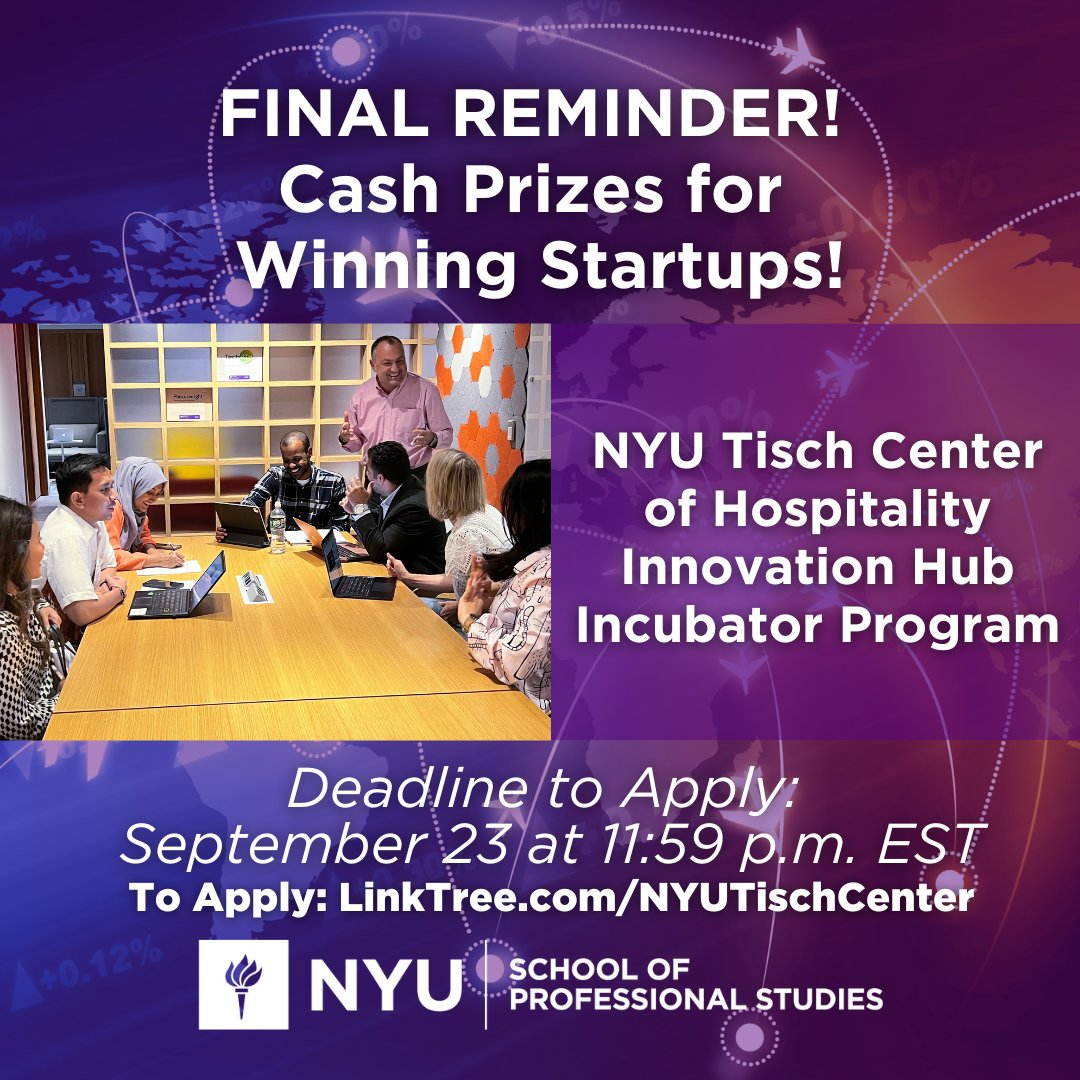 nyutischcenter's tweet photo. The @nyutischcenter Innovation Hub Incubator invites ALL #entrepreneurs, #startups, &amp; #founders to submit applications to participate in the #Innovation Hub Incubator program for the Fall 2022 cohort. Deadline to apply is 9/23.  Link to apply: https://t.co/bqI3FYUE2T #wearesps https://t.co/5OAb0soECt
