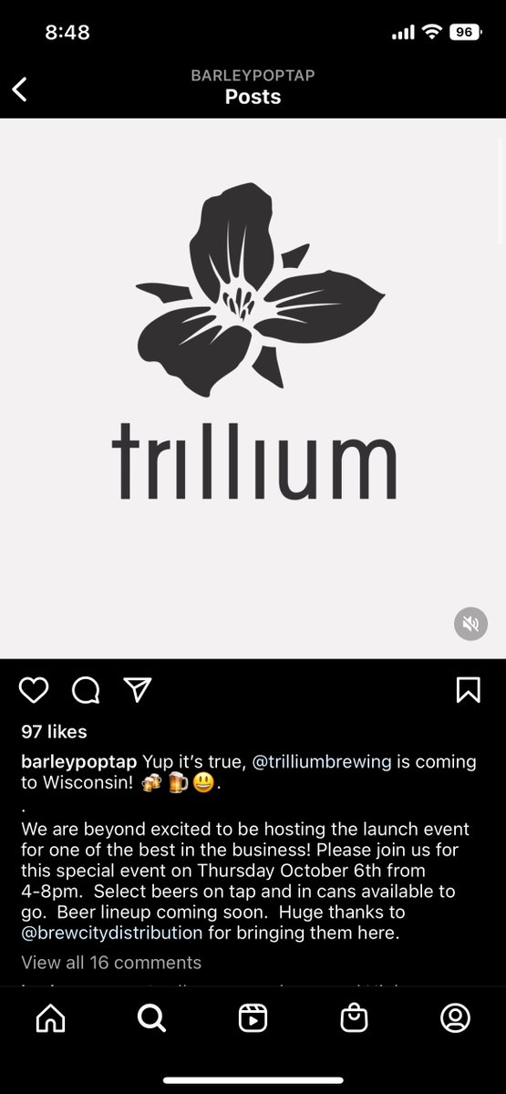 🍺🍺🚨🚨HUGE Madison beer news thirsty friends!!!! <a href="/trilliumbrewing/">Trillium Brewing</a> is launching in Madison on October 6 at <a href="/barleypoptap/">BarleyPop Tap & Shop</a> and <a href="/GarthsBrewBar/">Garth's Brew Bar</a>. Trillium's liquid gold will be flowing through the taps and cans to go will be available. Let's Go!!!