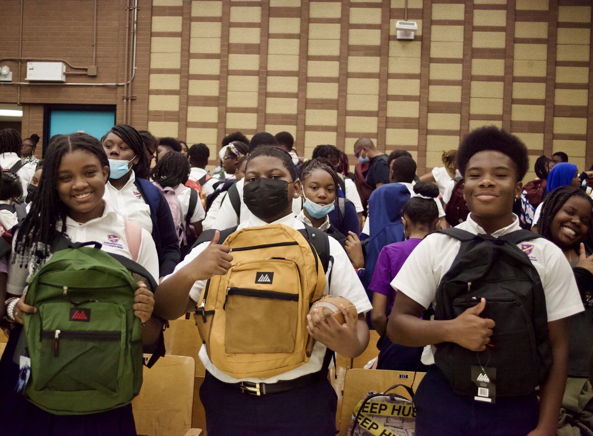 achievement1st's tweet photo. Our kiddos at AF #CrownHeights Middle couldn’t be happier 😁 with their free new backpacks! 🎒🔥

#ChooseJoy #Brooklyn #AFSchools https://t.co/NbqVG1CeX0