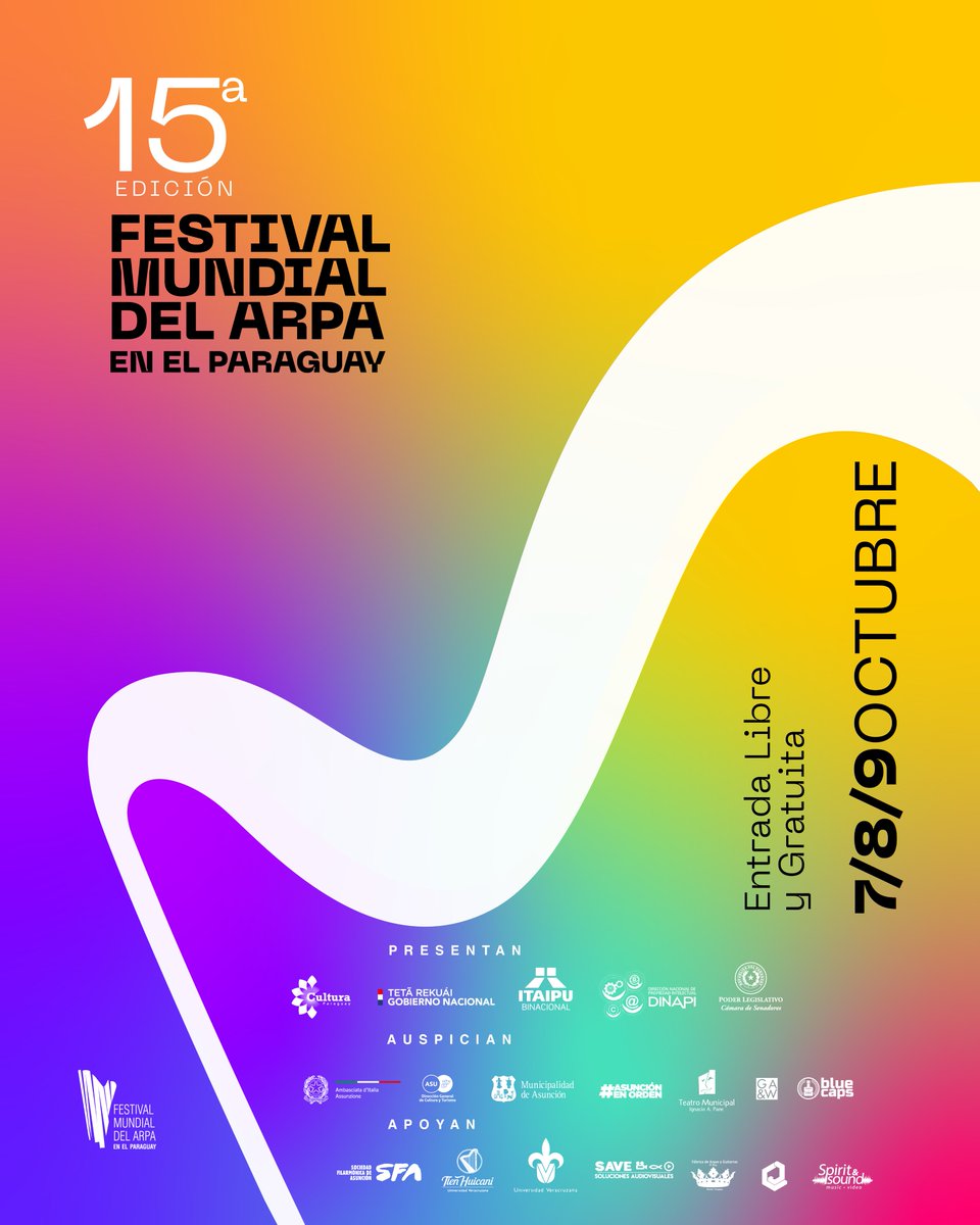 Festivaldelarpa's tweet photo. Esta 15a. Edición del 𝑭𝒆𝒔𝒕𝒊𝒗𝒂𝒍 𝑴𝒖𝒏𝒅𝒊𝒂𝒍 𝒅𝒆𝒍 𝑨𝒓𝒑𝒂 será del 7 al 9 de Octubre en el @TeatroMunicAsun. Entrada Libre y gratuita para disfrutar de los conciertos y talleres.
𝐏𝐫𝐞𝐬𝐞𝐧𝐭𝐚𝐧: @cultura_py @itaipuparaguay #dinapi @SenadoresPy https://t.co/h0Gf7eqnn9
