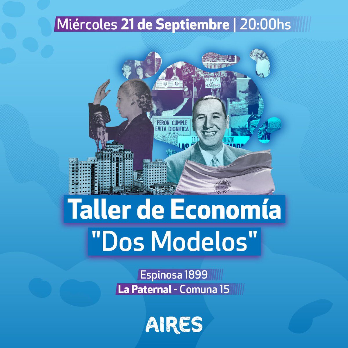 Airescomuna15's tweet photo. Hoy 20 hs nos encontramos para el Taller De ECONOMÍA "DOS MODELOS" .

¡Los esperamos!

#economia #peronismo #diadelaprimavera #estudiantes #lapaternal #comuna15 https://t.co/PM1d7SxZBk