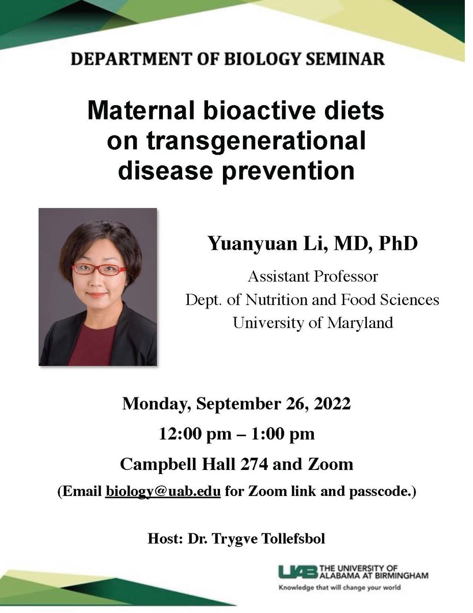 Join us on Monday for a Biology Seminar presented by Dr. Yuanyuan Li @RoseLi54105610