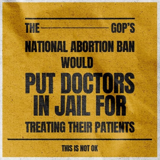 THIS IS NOT OKAY: The Trump Republican’s national abortion ban would criminalize abortion in all fifty states and put doctors in jail for treating their patients. They’ve promised to pass it if they win in November. We can’t let that happen. #ThisIsNotOK