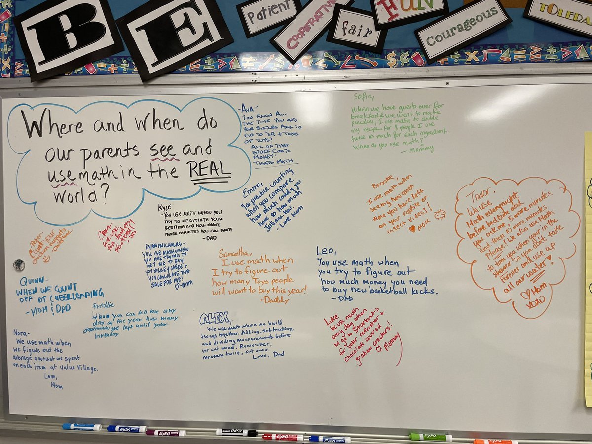 4MrsRussell's tweet photo. Thank you to all the 3R parents that came to BTSN and shared how they use math in the “REAL” World. The students loved reading your thoughts this morning. https://t.co/0qzEPp0aeX