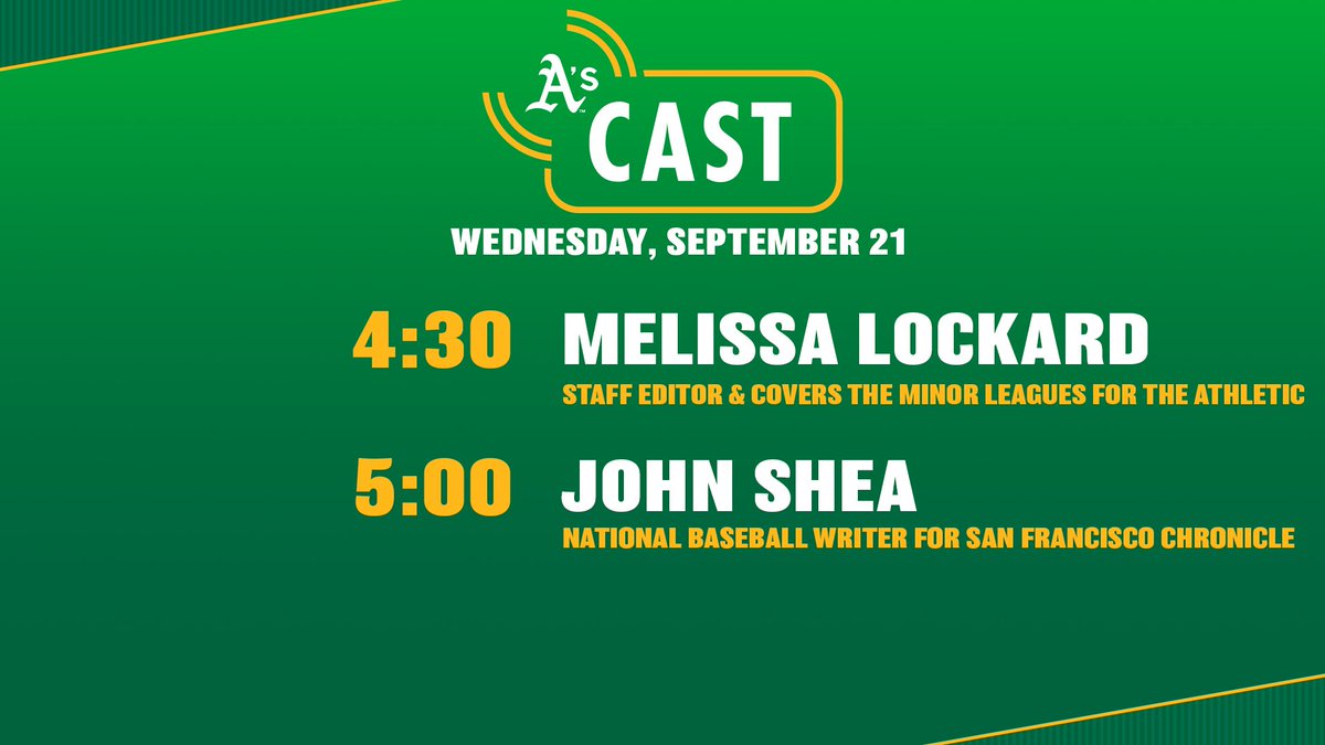 #AsCastLive will be streaming from 4:00-5:30 P.M. with Chris Townsend ahead of @Athletics & @Mariners GUESTS: @melissalockard 4:30 @JohnSheaHey 5:00 📺 : youtube.com/athletics 🎧 : athletics.com/ascast