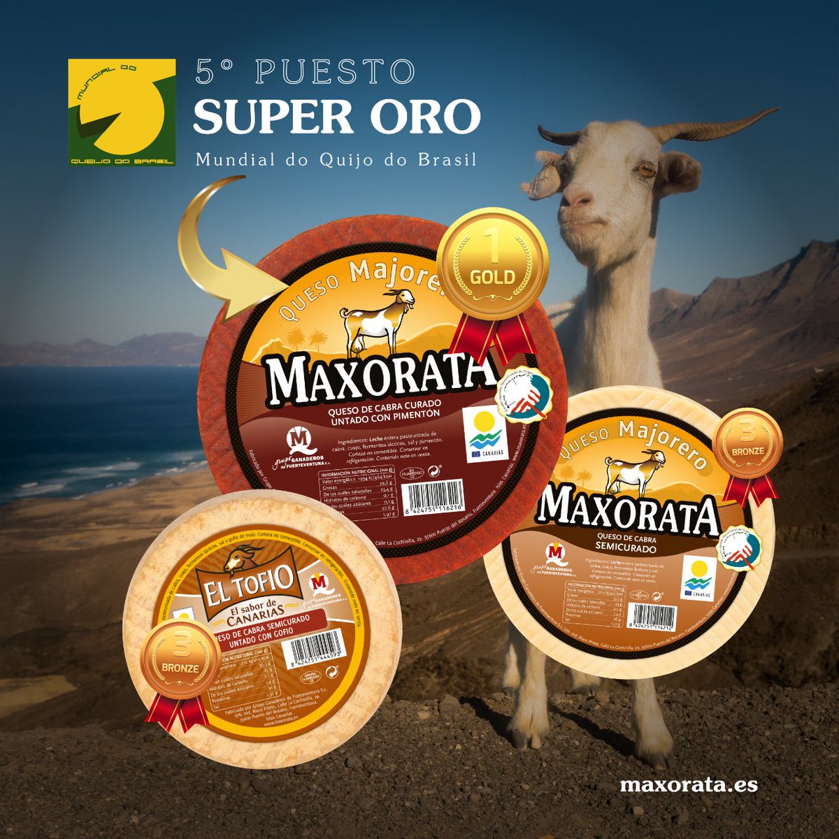 maxoratacheese's tweet photo. Super Oro para Maxorata Curado untado en pimentón🥇 y dos bronces🥉🥉 conseguidos en el Mundial de Quesos de Brasil 😄
Una vez más, GRACIAS. ❤️
#quesomajorero #quesosdop #quesomaxorata https://t.co/zTe8cHBoao