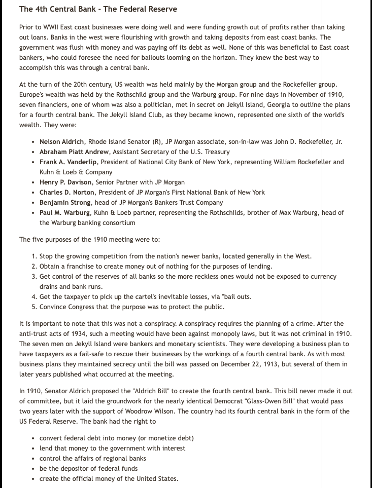 UtilityTheory's tweet image. Pieces of History covered up by the modern school system that is meant to create more 9-5 slaves that keep the wheel turning for the 1% elite. 

The Federal Reserve Act of 1913 is Cancer to Society.

#StopThePrinting #AbolishTheFED #WorthlessFIAT 
#NeverForget #Corruption #JPM