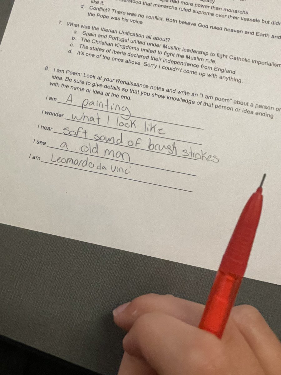 HCCPHS APWorld History using #ComalAvid strategy of the month by using the I Am poem as a quiz question for students to show what they know. Amazing! <a href="/JenniferFey/">Jennifer Fey</a> <a href="/HCCPHSprincipal/">HCCPHS Principal</a> <a href="/hccphsap/">Dan Horton</a>