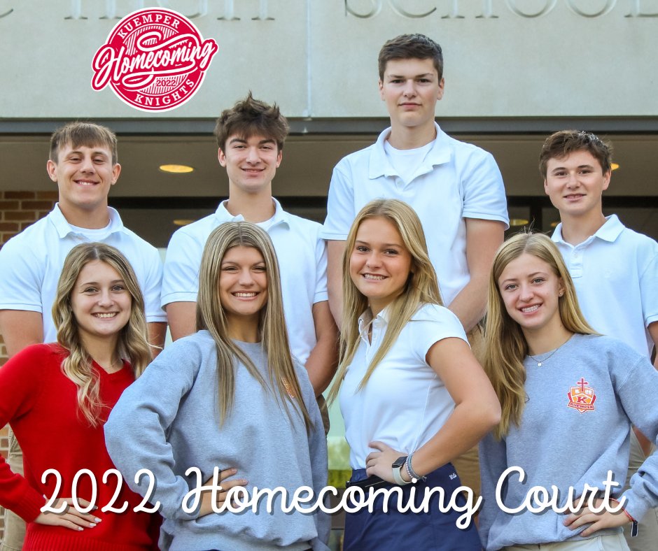 Here is your 2022 Kuemper Homecoming Court!  

Logan Sibenaller, Dawson Gifford, Griffin Volquartsen, Jair Tiefenthaler
Macy Blum, Jadyn Knerl, Heidi Kraus, Catherine Mayhall  #kuemperhomecoming #HOCO2022  #kuempercatholicschool