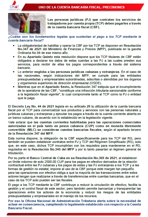 OnatdeCuba's tweet photo. 👉📩Descargue la carta que explica la obligatoriedad de que las entidades paguen a los trabajadores por cuenta propia a través de la Cuenta Bancaria Fiscal💳 dando clic en el enlace https://t.co/jKftMF75ft https://t.co/dadeO7BUX6