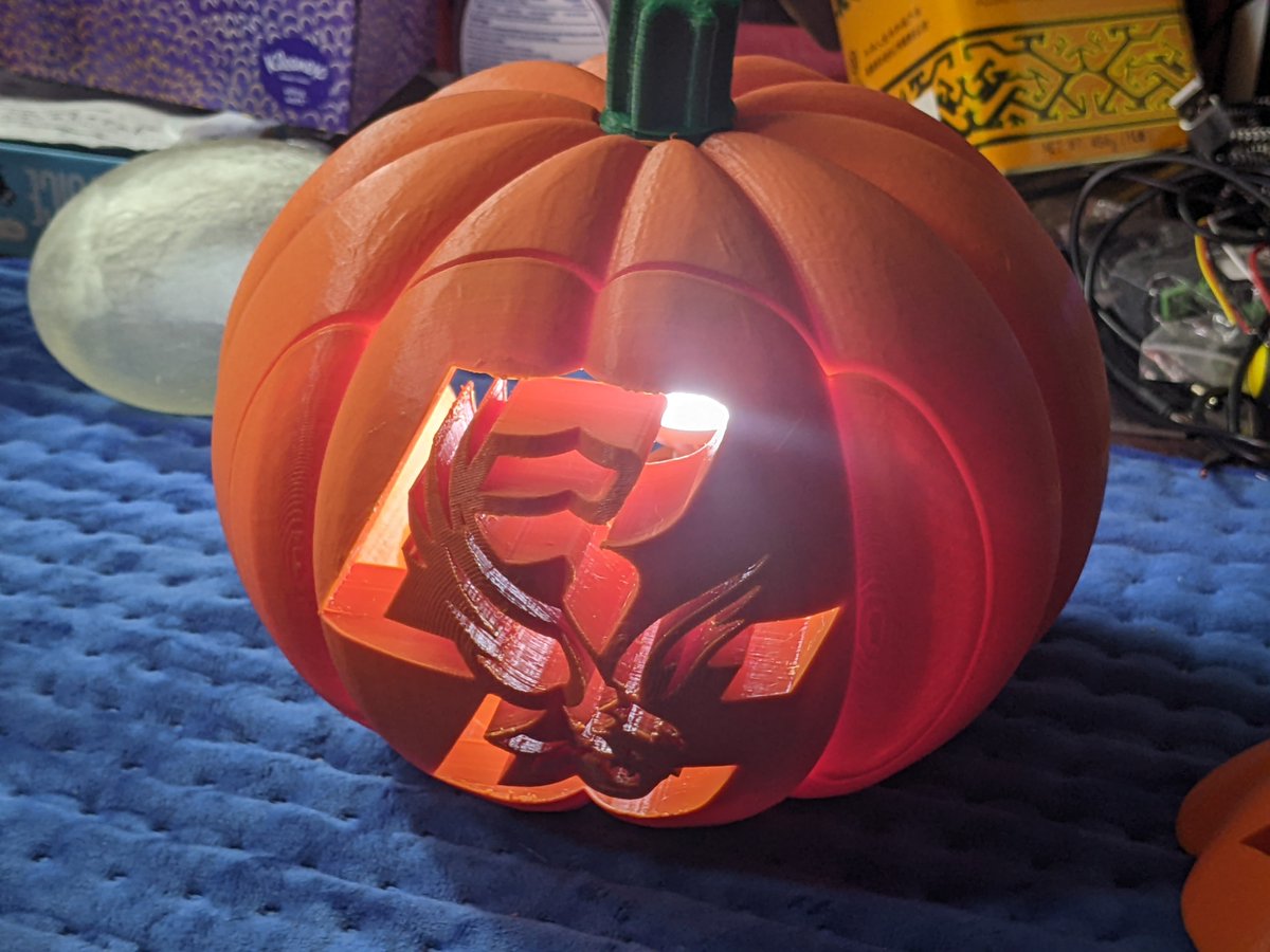 Prototype @bostoncollege pumpkin.  Soon to be automated (change color if someone gets close, etc..) after tweaking the design a bit for wire placement, size, speed of printing, etc...  potential project for #halloween coding project in elementary science methods.#scienceteaching
