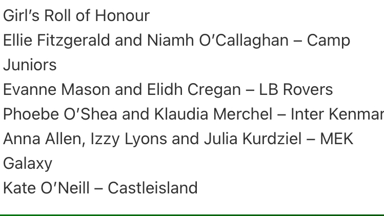 🥳 Big well done to Phoebe O’Shea and Klaudia Merchel for getting mentioned in the Kerry SchoolBoys/Girls League Roll of Honour for last week 🎉 Read all about the weekly round up here kerryschoolboysgirlsleague.com/all-divisions-…