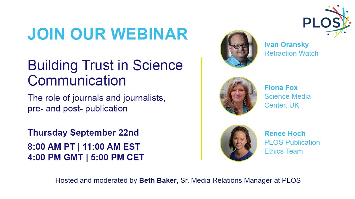 Tomorrow we'll be hosting a free webinar, featuring a panel of experts in science journalism and editorial ethics that will explore issues related to peer review, research integrity, and trust in science. 
#PeerReviewWeek

Register: plos.io/3AZOcGW