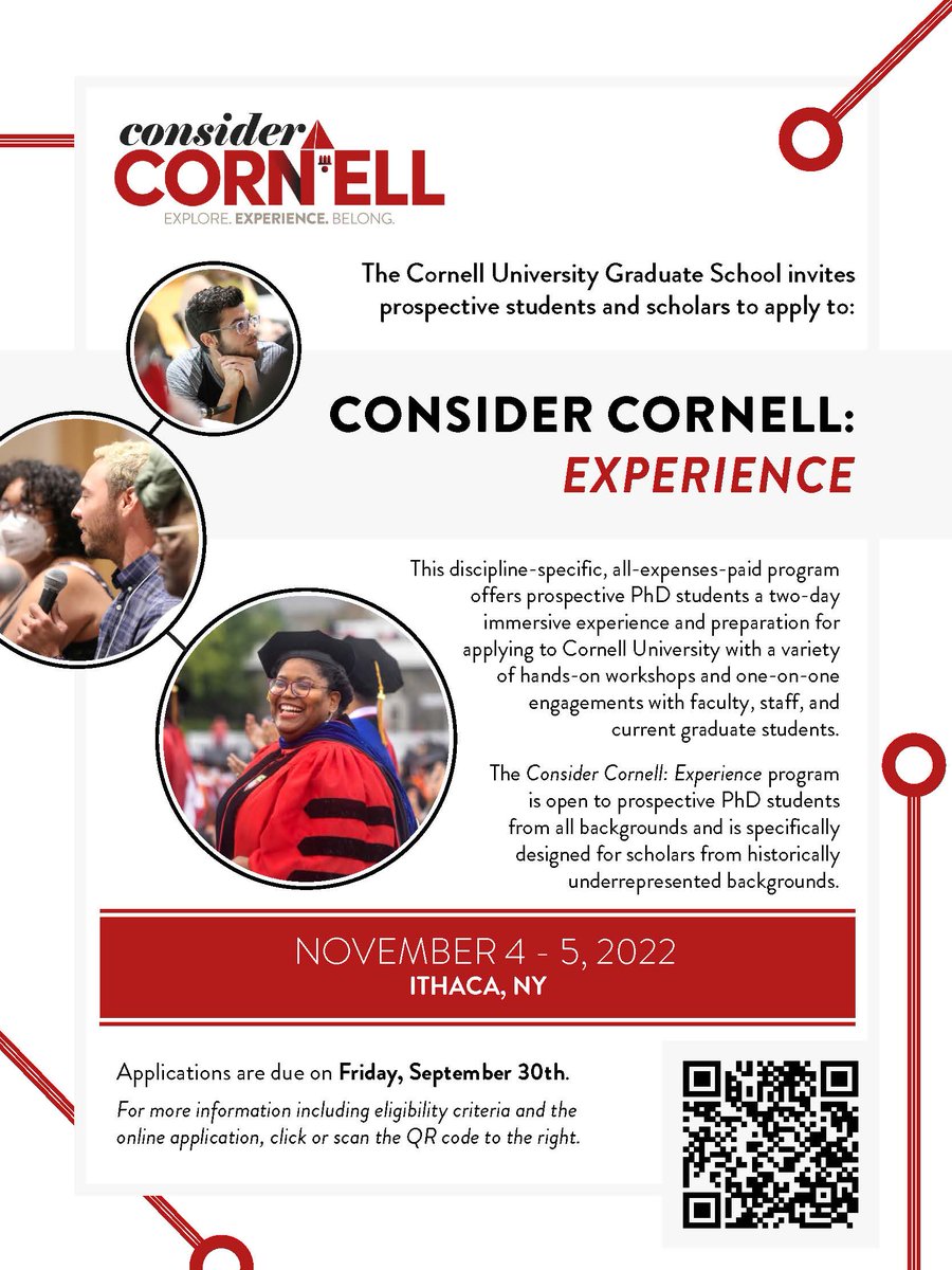 BUILD alumn and Cornell Ph.D. candidate, David Esparza, is helping organize a grad preview weekend at Cornell - all expenses paid! Applications are due soon! Scan the QR code for more details.