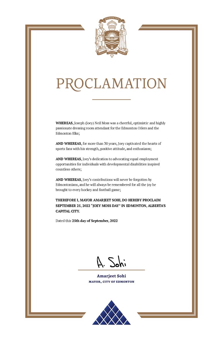 JoeyMossFund's tweet image. Today is Joey’s birthday! Mayor Sohi has proclaimed that September 25th be #JoeyMossDay. We celebrate Joey&apos;s legacy of advocating for employment and other meaningful opportunities for people with diverse abilities. We hope you can join us in celebrating Joey