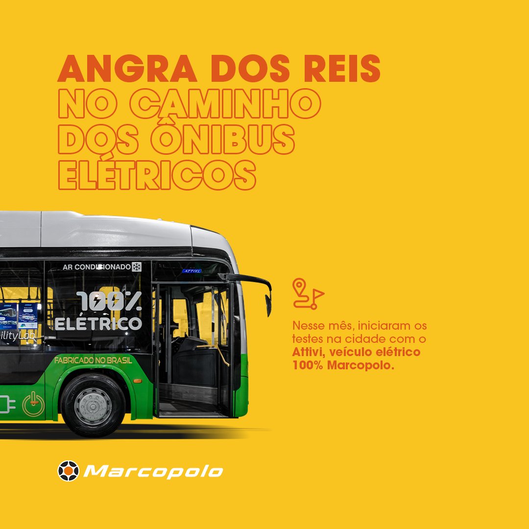 OnibusMarcopolo's tweet photo. Mais sustentabilidade com a mesma eficiência rodando por Angra dos Reis! Feitos em parceria com a Enel X, os testes com o Attivi vão durar 30 dias, observando a performance em diferentes condições geográficas e outras particularidades da cidade.
#Marcopolo #MobilidadeSustentavel https://t.co/qdpFZAbDSe
